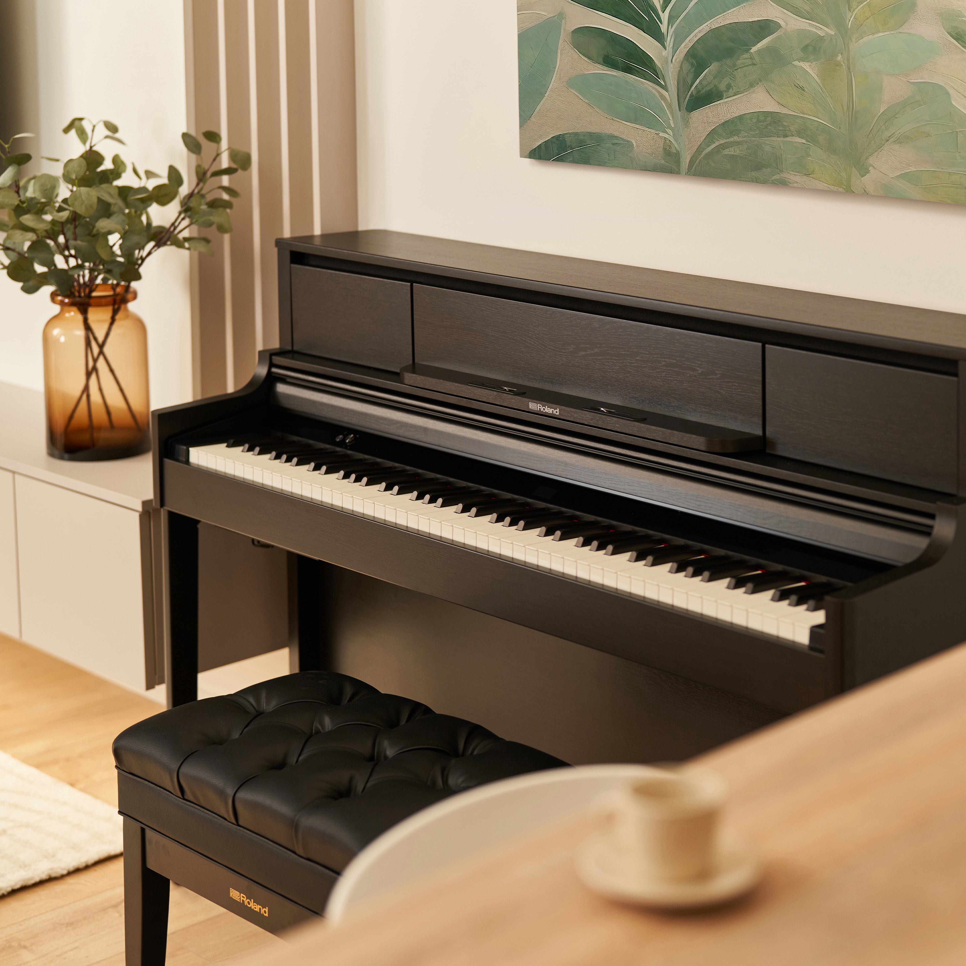 Roland LX-5 Digital Piano with Bench - Charcoal Black - in a modern living room