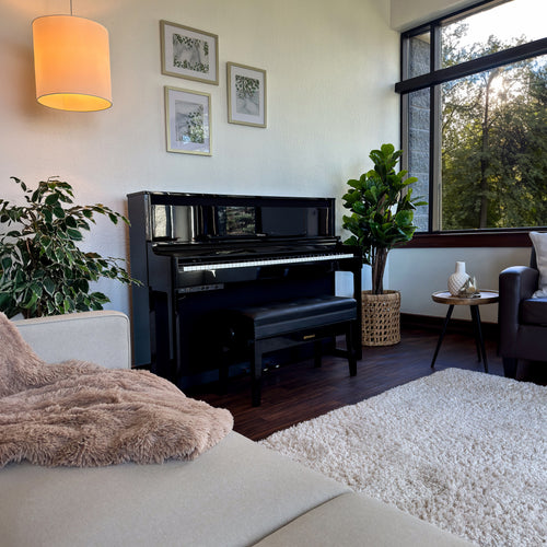 Roland LX-6 Digital Piano with Bench - Polished Ebony - in a stylish living space view 1