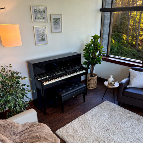 Roland LX-6 Digital Piano with Bench - Polished Ebony - in a stylish living space view 8