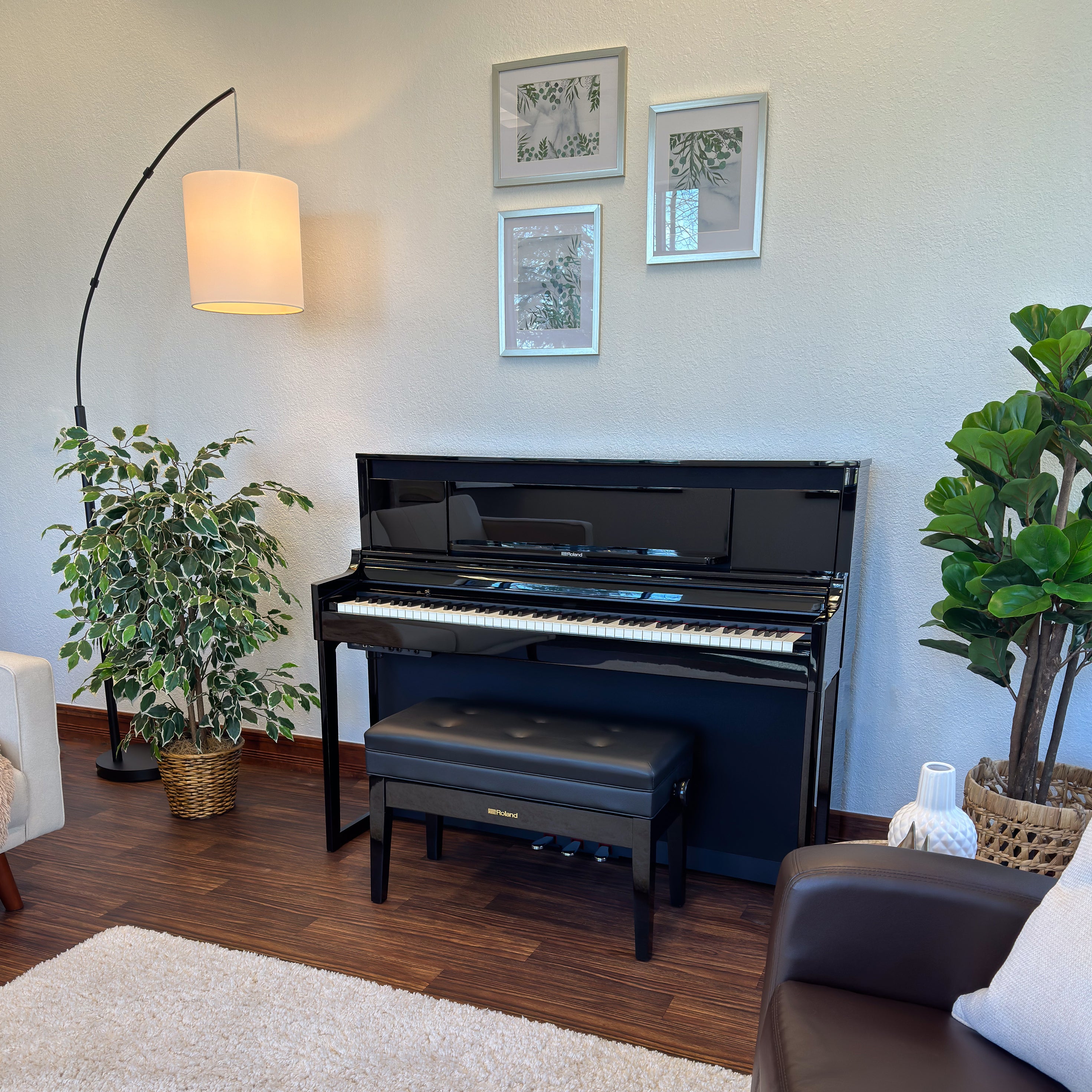 Roland LX-6 Digital Piano with Bench - Polished Ebony - in a stylish living space view 3