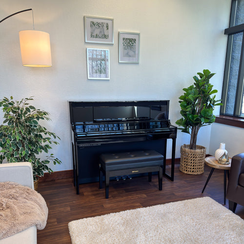 Roland LX-6 Digital Piano with Bench - Polished Ebony - in a stylish living space view 4