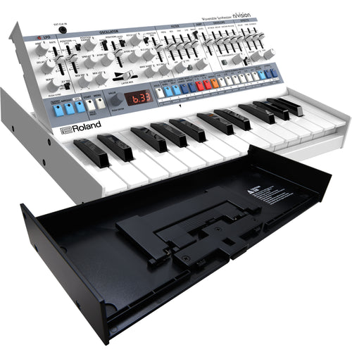 Collage showing components in Roland Boutique N/Vision Wavetable Synthesizer with DK-01 Boutique Dock