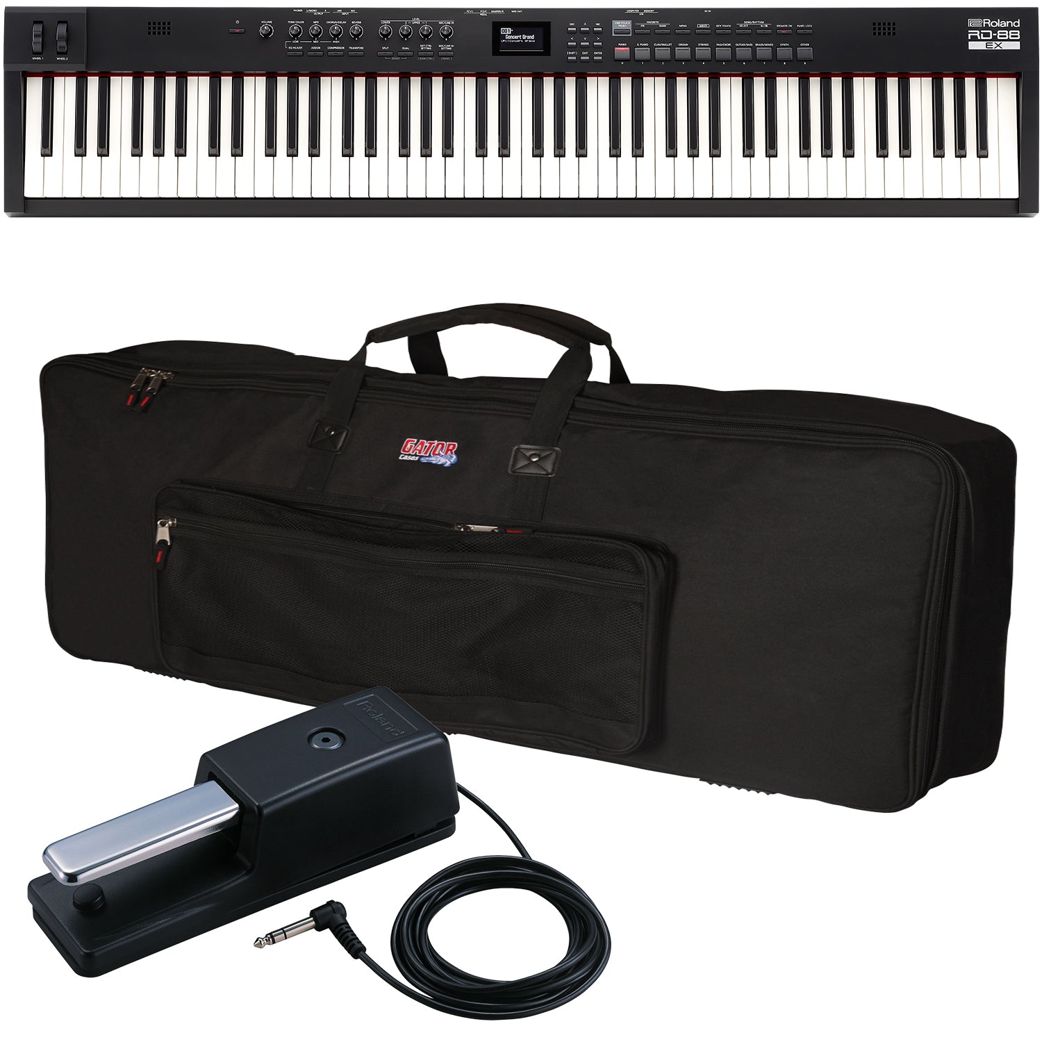 Collage of items included in the Roland RD-88 EX Stage Piano CARRY BAG KIT