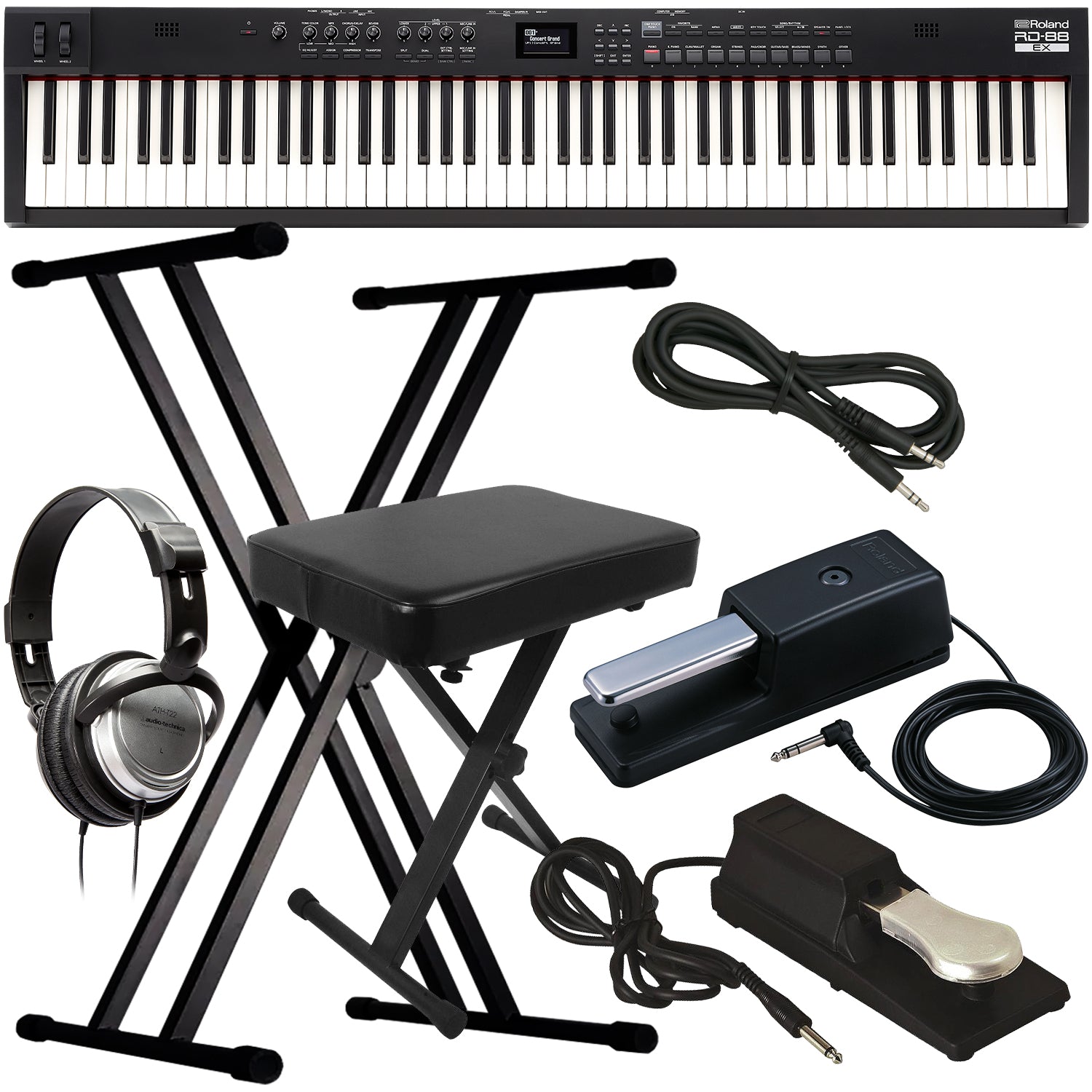 roland rd 88 sustain pedal Roland RD-88 EX Stage Piano KEY ESSENTIALS BUNDLE