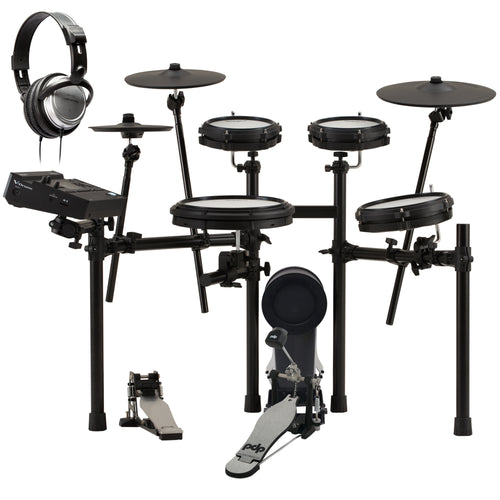 Collage of items included in the Roland V-Drums TD313 Electronic Drum Set BONUS PAK