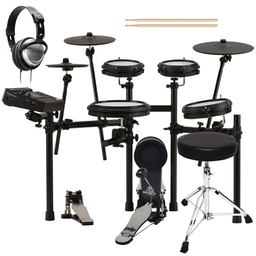 Collage of items included in the Roland V-Drums TD313 Electronic Drum Set DRUM ESSENTIALS BUNDLE