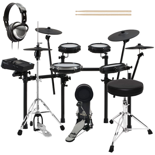 Collage of items included in the Roland V-Drums TD316 Electronic Drum Set DRUM ESSENTIALS BUNDLE