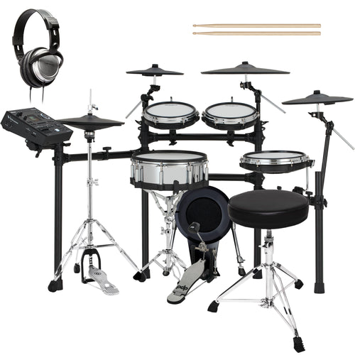 Collage of items included in the Roland V-Drums TD516 Electronic Drum Set DRUM ESSENTIALS BUNDLE