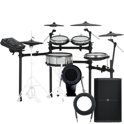 Collage of items included in the Roland V-Drums TD516 Electronic Drum Set MONITOR KIT