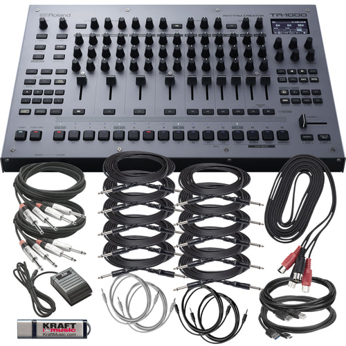 Collage showing components in Roland TR-1000 Rhythm Creator CABLE KIT