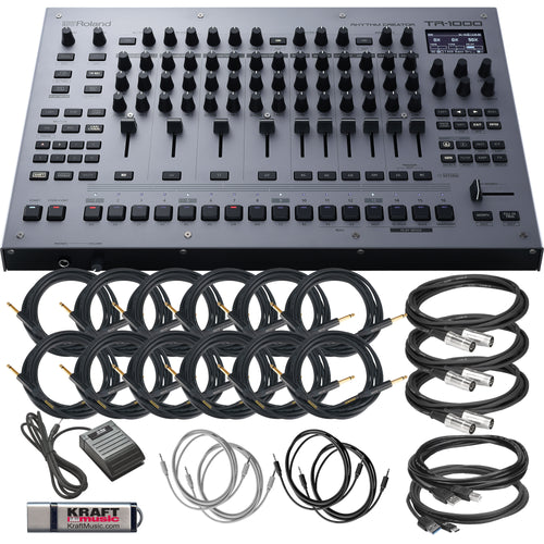 Collage showing components in Roland TR-1000 Rhythm Creator DELUXE CABLE KIT