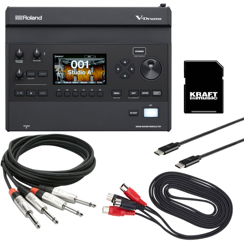 Collage of items included in the Roland V-Drums V31 Electronic Drum Module CABLE KIT