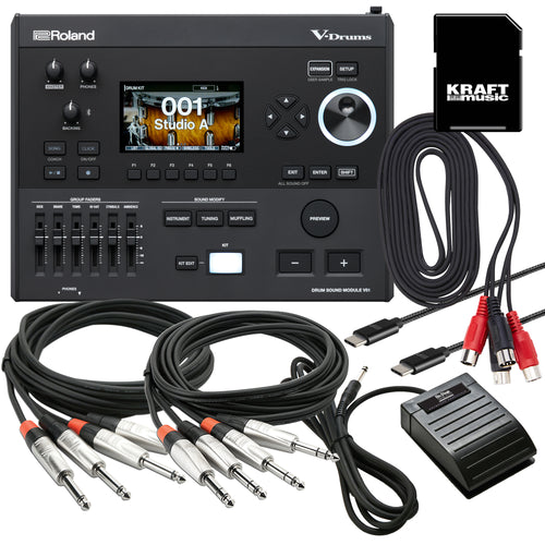 Collage of items included in the Roland V-Drums V51 Electronic Drum Module CABLE KIT