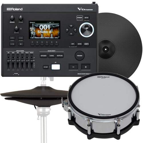 Collage of items included in the Roland V-Drums V51 Electronic Drum Module UPGRADE KIT