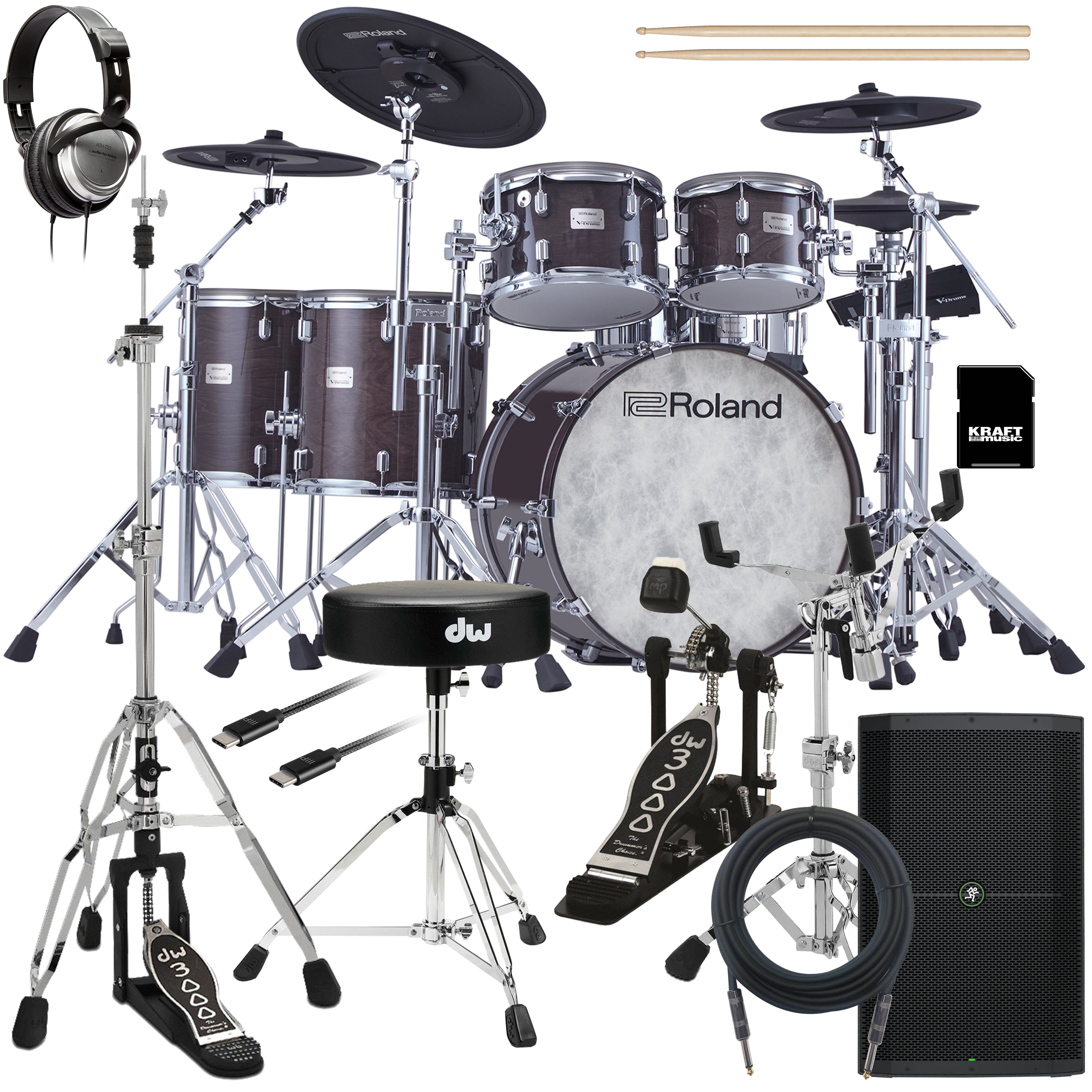 Roland VAD716 V-Drums Electronic Drum Set - Gloss Ebony COMPLETE DRUM BUNDLE
