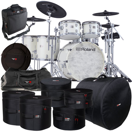 Collage of items included in the Roland VAD-716 V-Drums Electronic Drum Set - Pearl White CARRY BAG KIT