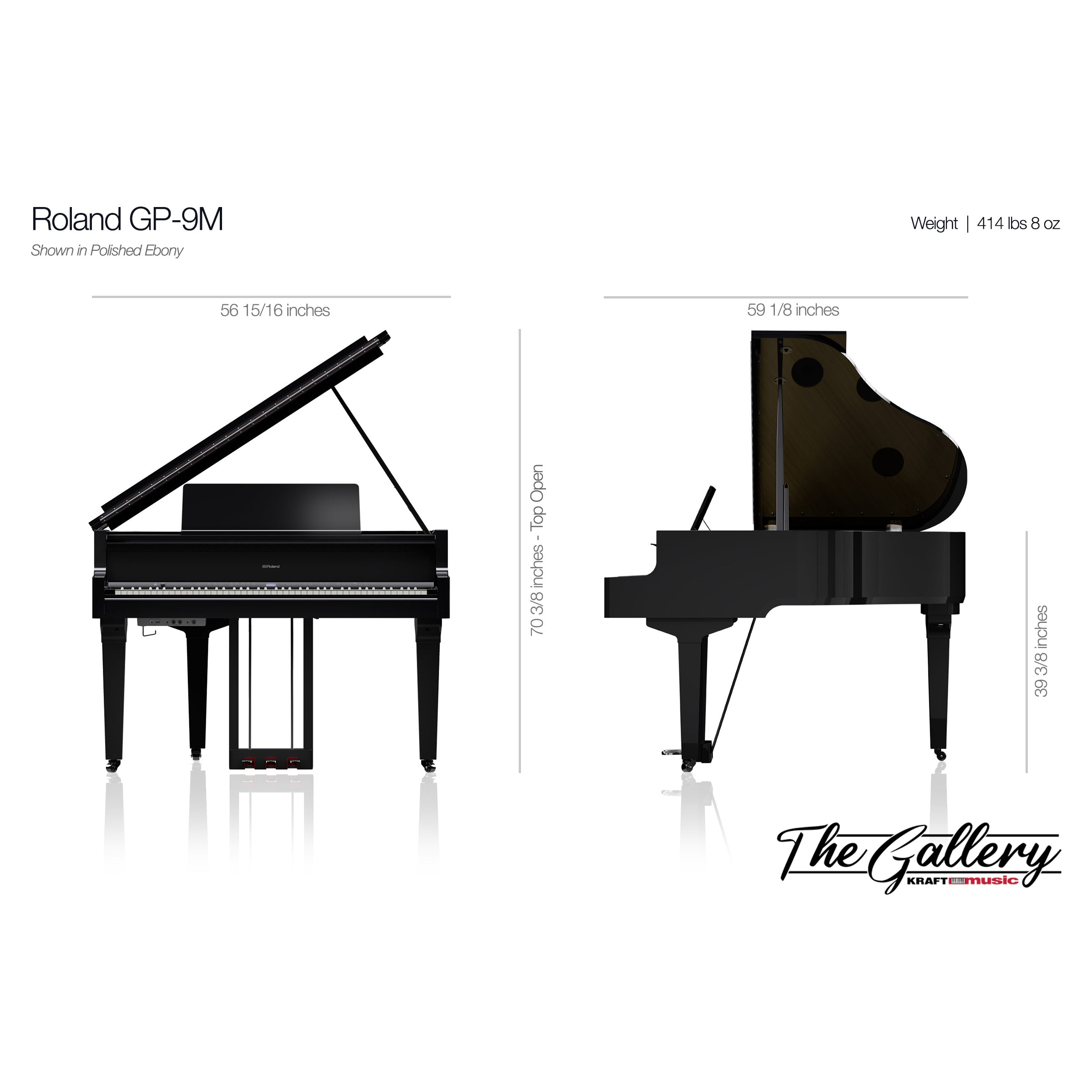 Roland GP-9M Digital Grand Piano with Moving Keys - Polished Ebony