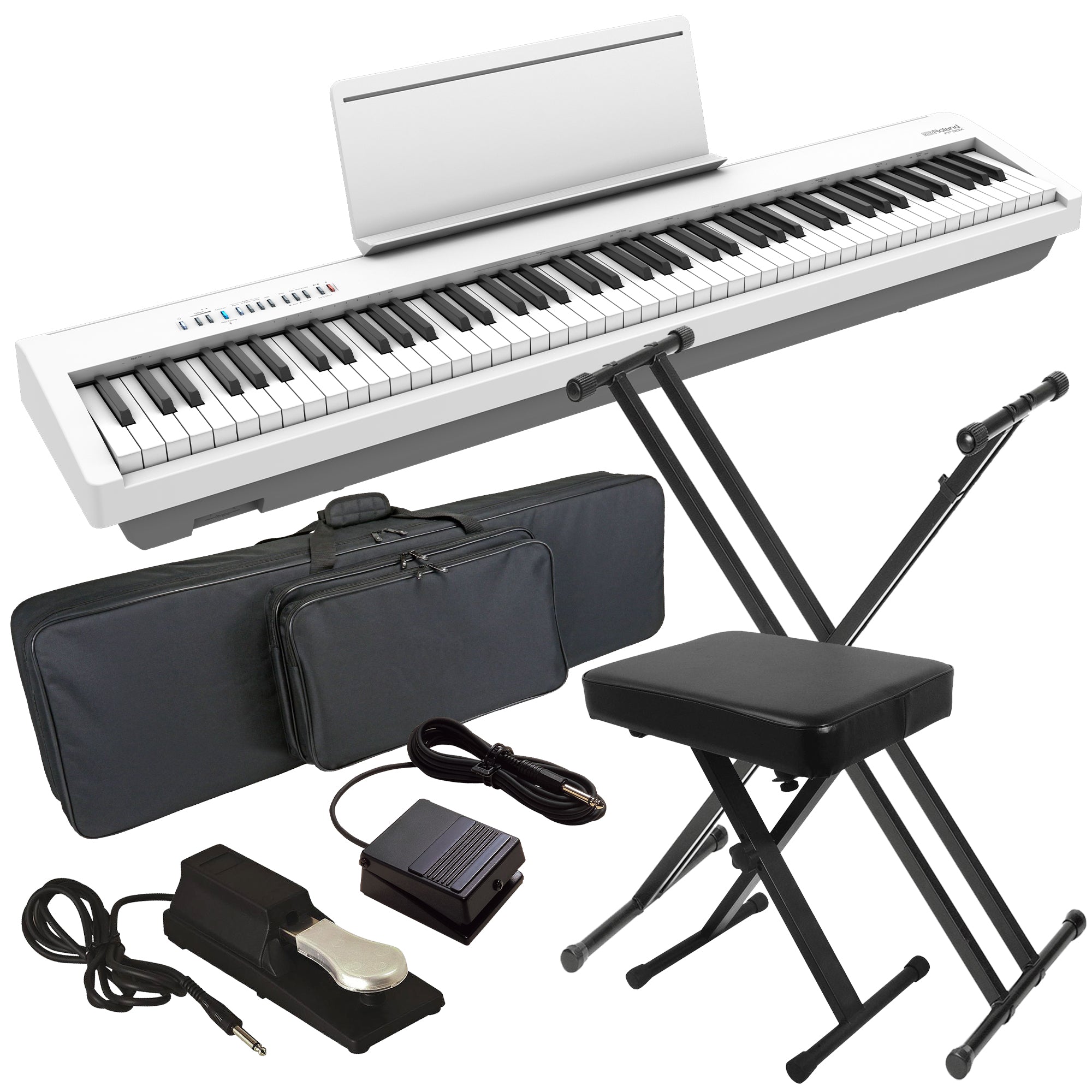 Roland FP-30X Digital Piano - White STAGE ESSENTIALS BUNDLE