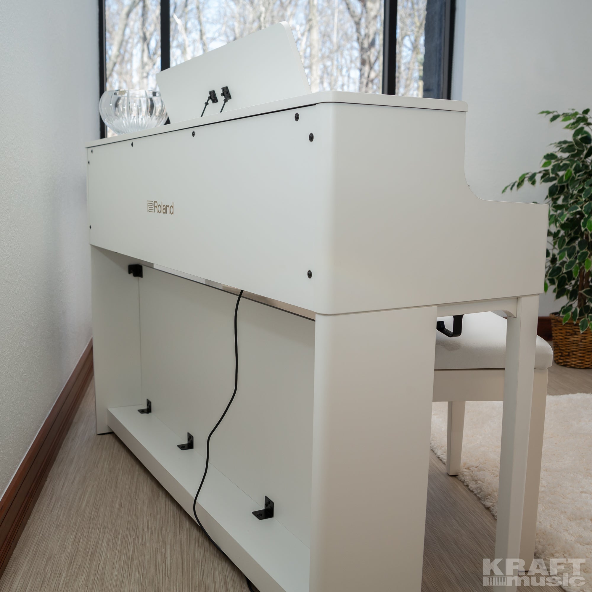 Roland HP704 Digital Piano - Satin White - back view