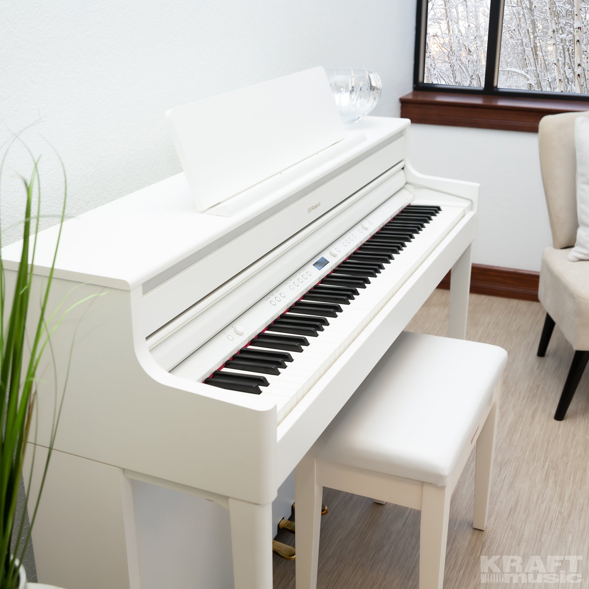 Roland HP704 Digital Piano - Satin White - right facing from above