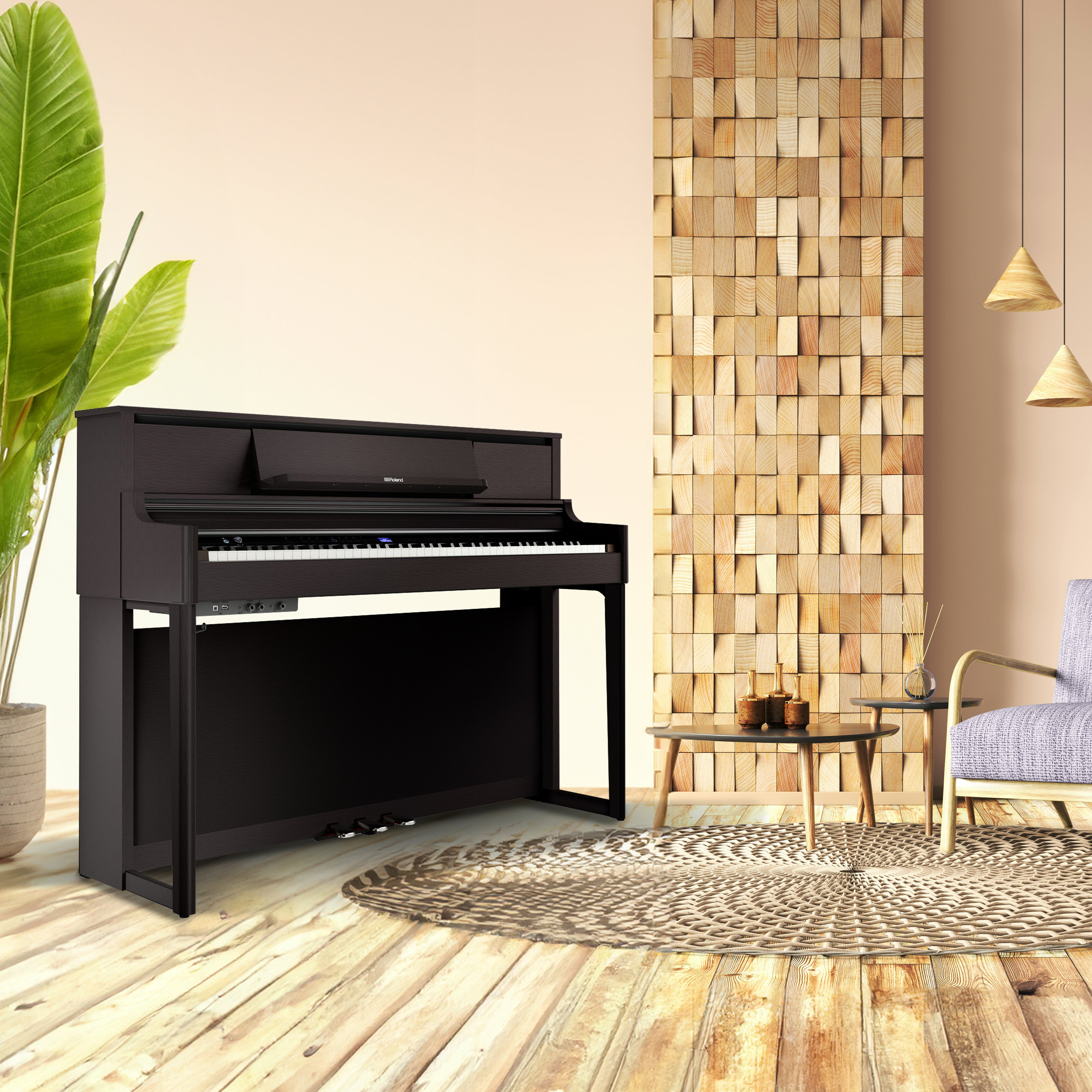 Roland LX-5 Digital Piano with Bench - Dark Rosewood - in a stylish living room