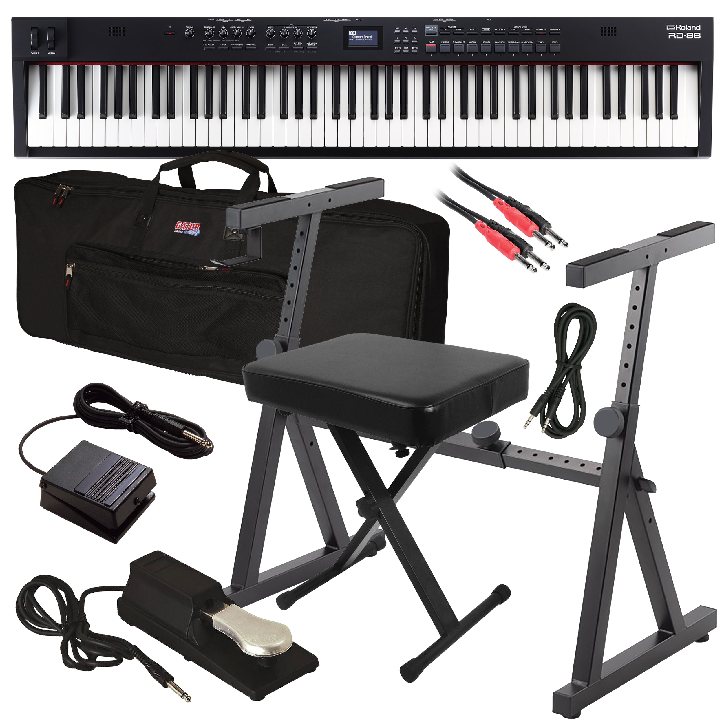 roland rd 88 sustain pedal Roland RD-88 EX Stage Piano STAGE ESSENTIALS BUNDLE