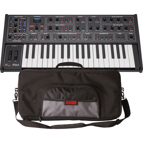Collage showing components in Sequential Fourm 4-Voice Polyphonic Analog Synthesizer CARRY BAG KIT