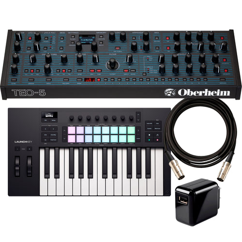 Collage showing components in Oberheim TEO-5 Desktop Module 5-Voice Polyphonic Synthesizer CONTROLLER RIG