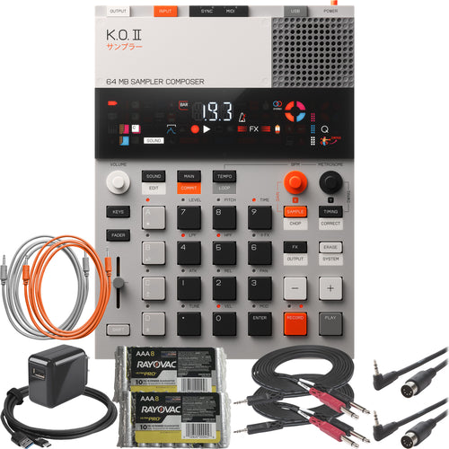 Collage showing components in Teenage Engineering EP–133 K.O. II Sampler & Composer POWER & CABLE KIT
