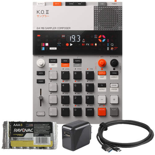 Collage showing components in Teenage Engineering EP–133 K.O. II Sampler & Composer POWER KIT