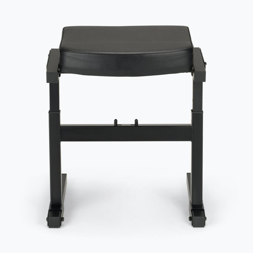 Front view of the On-Stage KB9000 keyboard bench showing the contoured padded seat and height-adjustment pins
