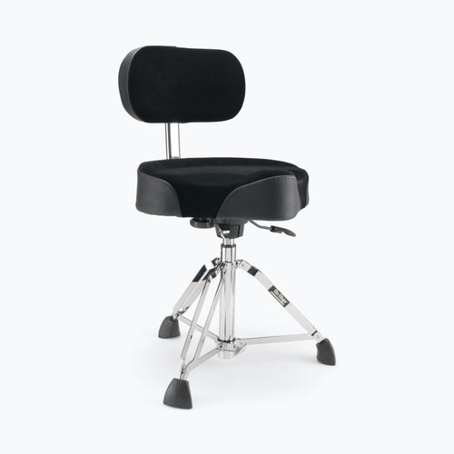 On-Stage MDT6 drum throne front three-quarter view with contoured saddle seat and back rest