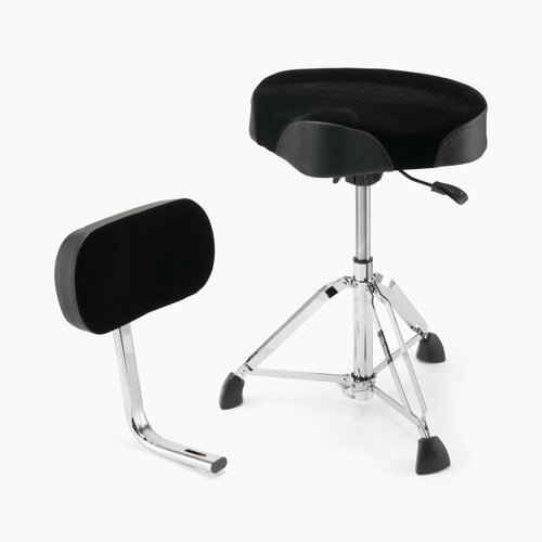 On-Stage MDT6 drum throne shown with the back rest detached beside the seat