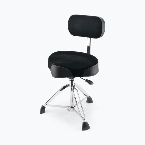 On-Stage TMP-MDT6 Hydraulic Drum Throne with Back Rest, black saddle seat and chrome tripod base
