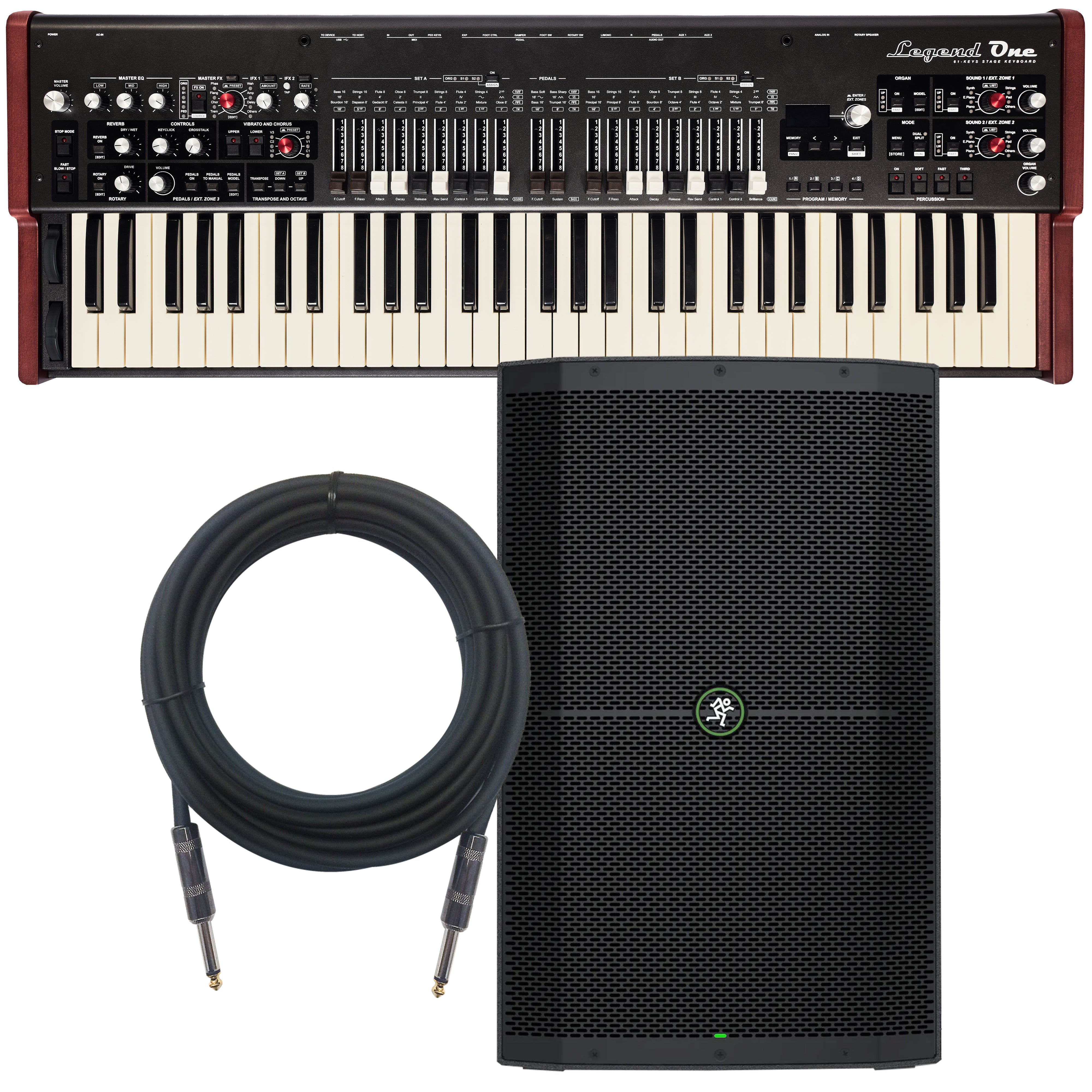 Collage of everything included in the Viscount Legend One 61 MONITOR KITViscount Legend One 61 MONITOR KIT