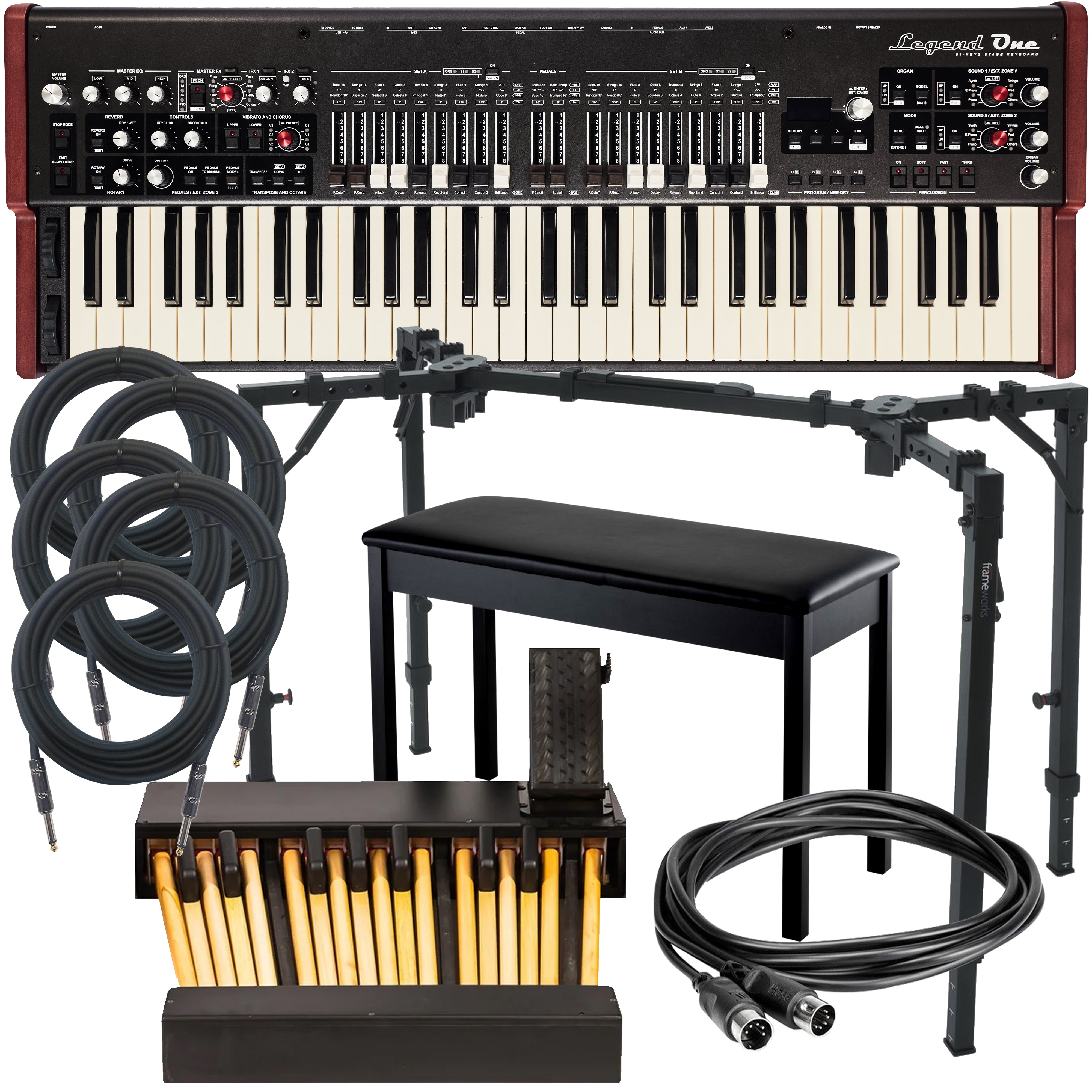 ミュージシャン leon611 Viscount Legend One 61 Stage Keyboard PEDAL ESSENTIALS BUNDLE