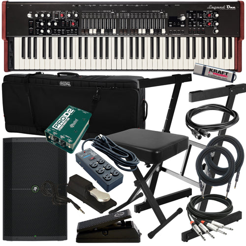 Collage of items included in the Viscount Legend One 73 Stage Keyboard COMPLETE STAGE BUNDLE