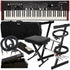 Collage of items included in the Viscount Legend One 73 Stage Keyboard STAGE ESSENTIALS BUNDLE