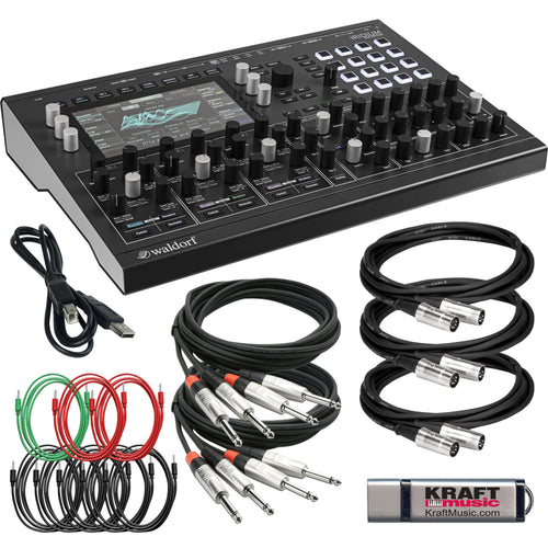 Collage showing components in Waldorf Iridium Digital Polyphonic Desktop Synthesizer CABLE KIT