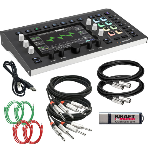 Collage showing components in Waldorf Iridium Core Digital Polyphonic Desktop Synthesizer CABLE KIT