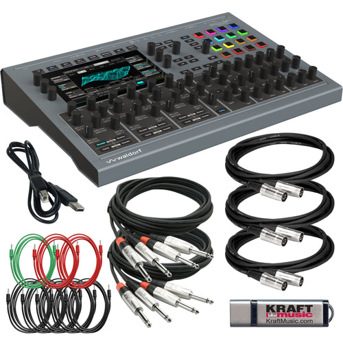 Collage showing components in Waldorf Iridium MK2 Digital Polyphonic Desktop Synthesizer CABLE KIT