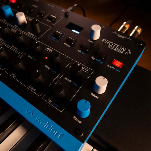Close up of a Waldorf Protein 8-Voice Desktop Wavetable Synthesizer