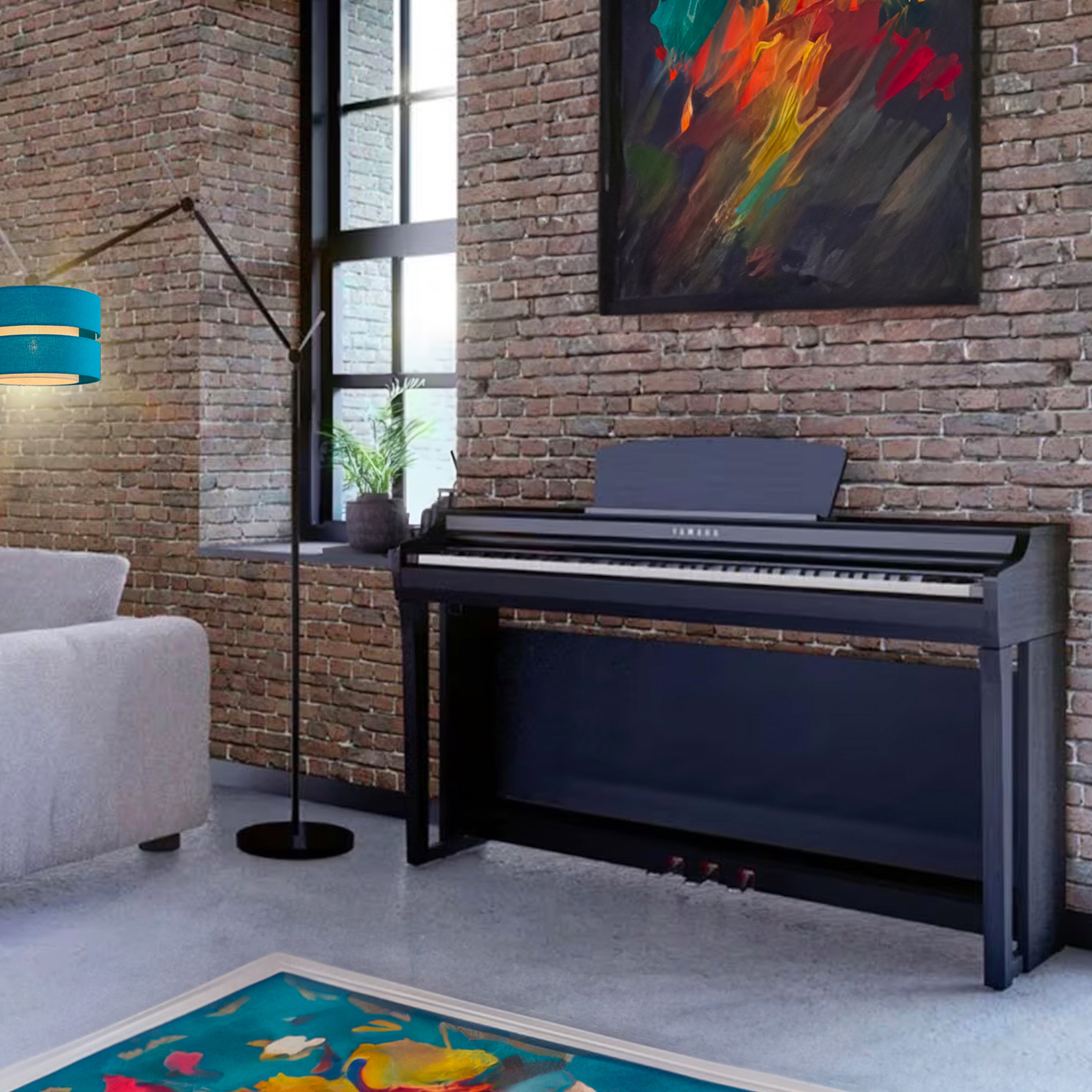 Yamaha Clavinova CLP-725 Digital Piano - Matte Black - in a stylish room