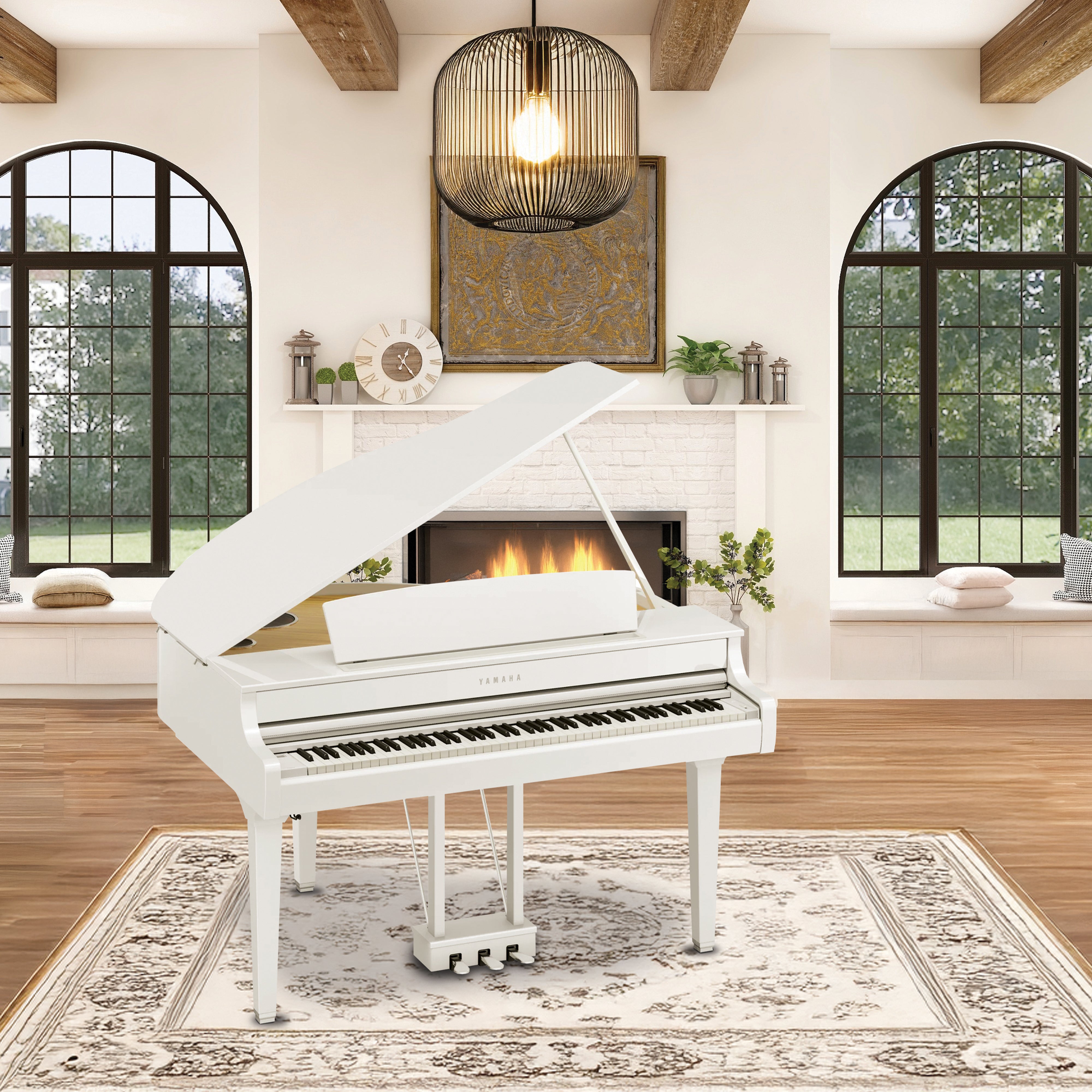 Yamaha Clavinova CLP-895GP Digital Piano - Polished White in a bright, stylish living space