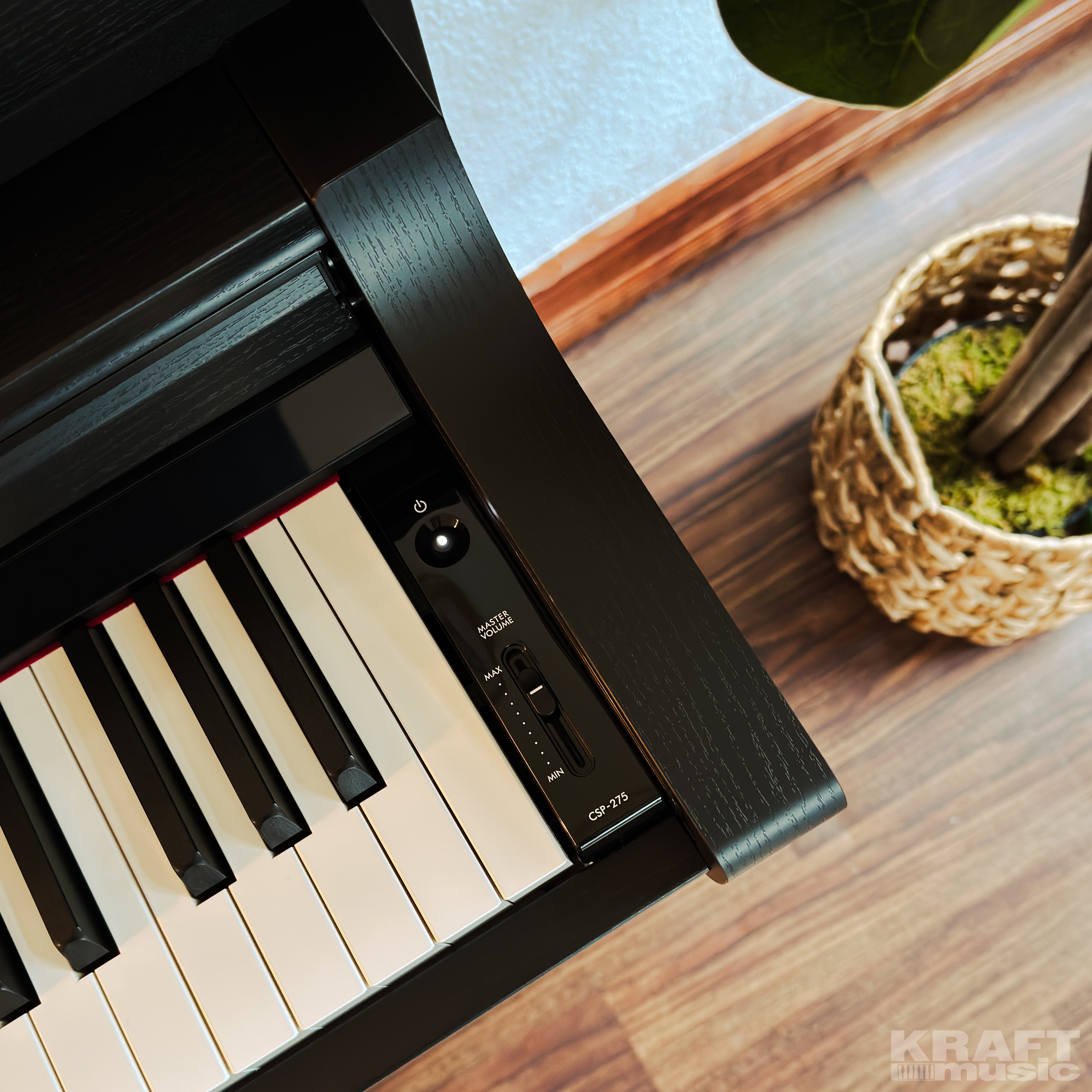Yamaha Clavinova CSP-275 Digital Piano - Black Walnut - power and volume controls