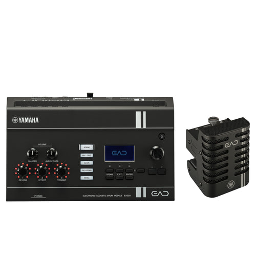 Yamaha EAD20 Electronic Acoustic Drum Module shown in top down perspective alongside sensor unit