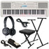 Collage of the Yamaha EZ310 Portable Keyboard with Lighted Keys COMPLETE HOME BUNDLE