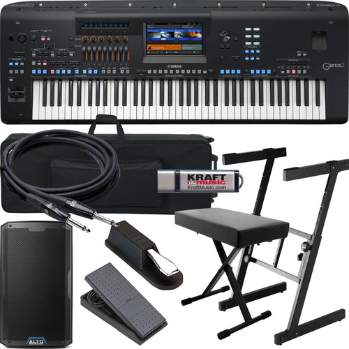 Collage image of the Yamaha Genos2 76-key Arranger Workstation Keyboard STAGE RIG