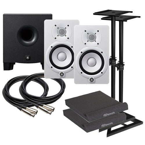 Yamaha HS5 5 Powered Studio Monitor Speaker - White COMPLETE AUDIO BUNDLE