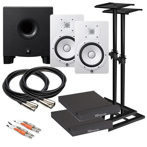 Yamaha HS8 8" Powered Studio Monitor Speaker - White COMPLETE AUDIO BUNDLE
